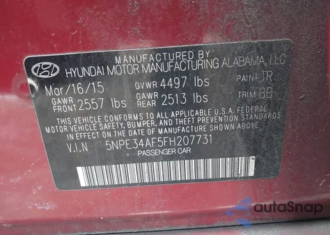 2015 Hyundai Sonata Sport из США, поврежденный, VIN 5NPE34AF5FH207731